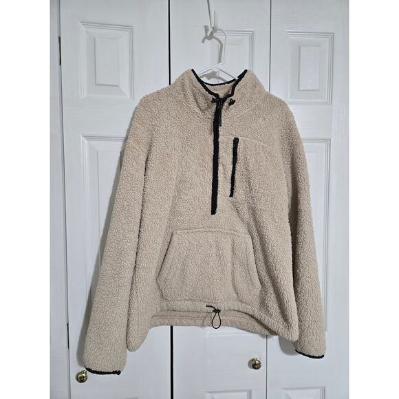 Victoria's secret PINK large women's cream colored sherpa partial zip sweater - Picture 1 of 9